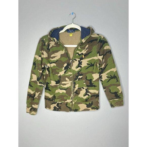 Polo Ralph Lauren Camo Full Zip Up Pony Hoodie Sweatshirt Size 10/12 Fits 8/10 - Picture 1 of 13